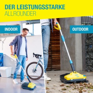 Gloria Akku-Multi-Kehrsystem EasySweep 18V im Einsatz, für Innen- und Außenbereiche geeignet.
