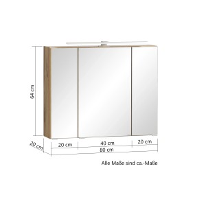 Held Möbel 3D-Spiegelschrank Ancona, 80 cm, Wotaneiche mit LED-Leuchte. Badmöbel für mehr Stauraum.