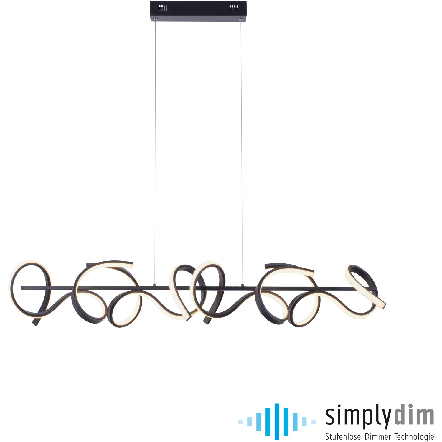 Moderne LED-Pendelleuchte Curls in Schwarz (99x21 cm) von Just Light. Dimmbar und höhenverstellbar.
