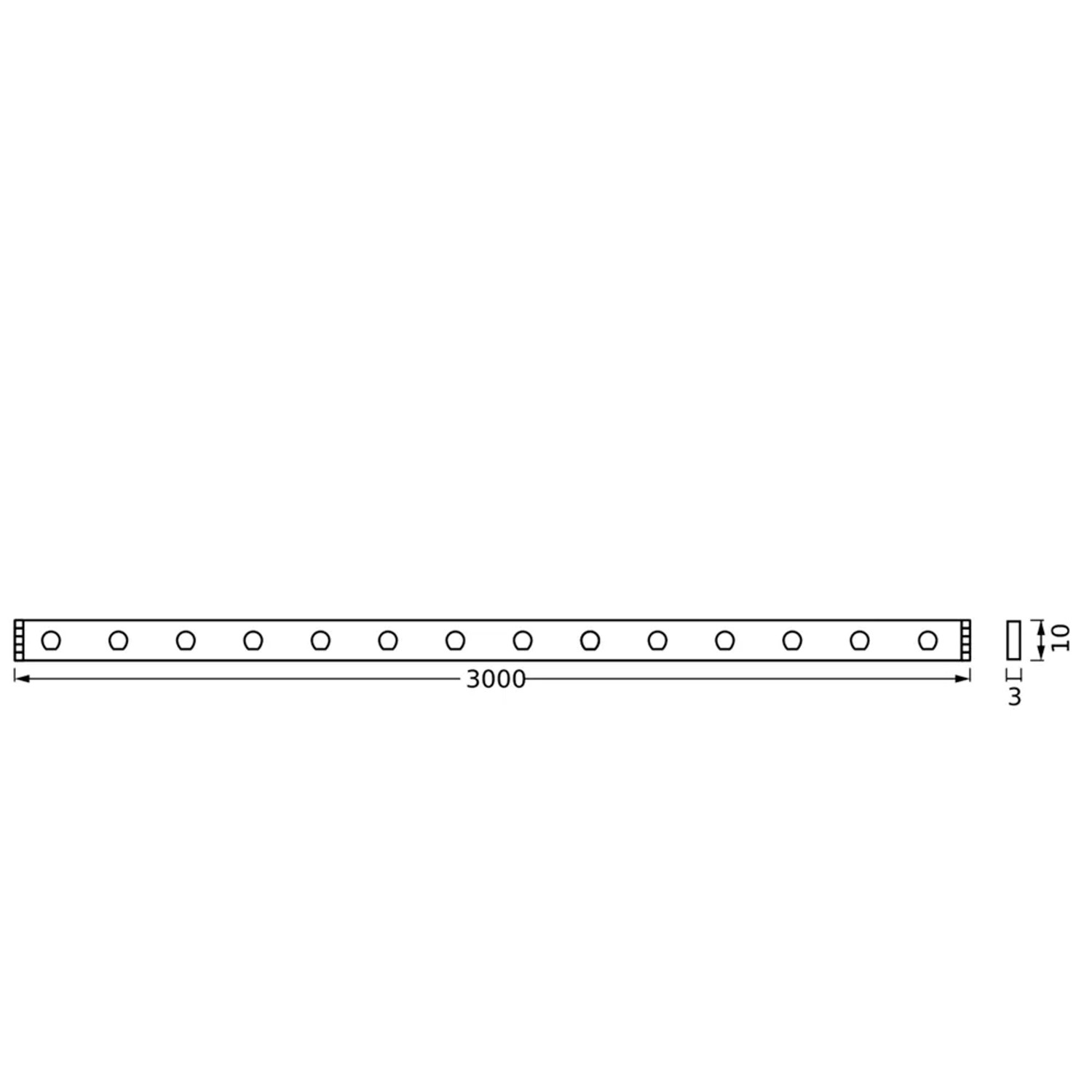 Technische Zeichnung Ledvance LED-Streifen Smart WiFi Flex, 300cm, mit Maßangaben.