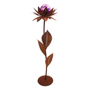 Ferrum Art Design Blume Maya mit rosa Glaskugel, Edelrost-Optik, Gartendekoration.
