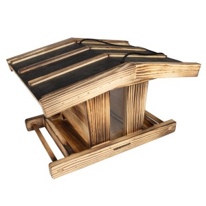 Windhager Vogelfuttersilo Canteen XL aus dunklem Holz, mit Dach und Aufhängung.