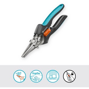 Gardena GripCut Gartenschere mit Greiffunktion, Edelstahlklingen und ergonomischen Griffen.