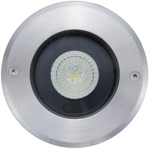 Lutec Denver LED-Bodeneinbaustrahler aus Edelstahl, Aufsicht.