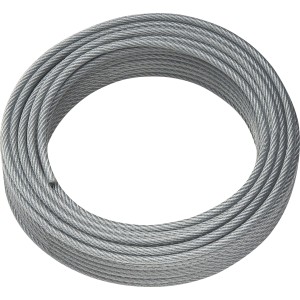 Graues Drahtseil, 2/3 mm x 20 m, aufgerollt. Ideal zum Heben und Sichern von Lasten.