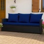 Marineblaues Gartenkissen-Set für 3-Sitzer Polyrattan Gartensofa, 140x60x50 cm.
