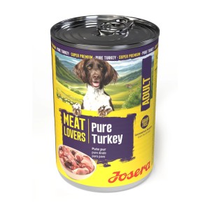 Josera Hunde-Nassfutter Meat Lovers Adult Pure Turkey, 400g Dose mit Hundemotiv.