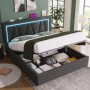okwish Polsterbett 140x200cm mit LED USB C Stauraum Jugendzimmer Grau ohne Matratze_2
