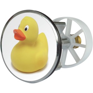 Waschbeckenstöpsel mit Enten-Motiv, 38 mm Durchmesser, aus Metall.