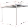 Weiße Terrassenüberdachung Premium 309x306 cm mit Polycarbonat Opal Dacheindeckung und Maßangaben.
