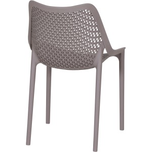 Stapelbarer Gartenstuhl Siena Garden District in Taupe mit offenem, geometrischem Design.