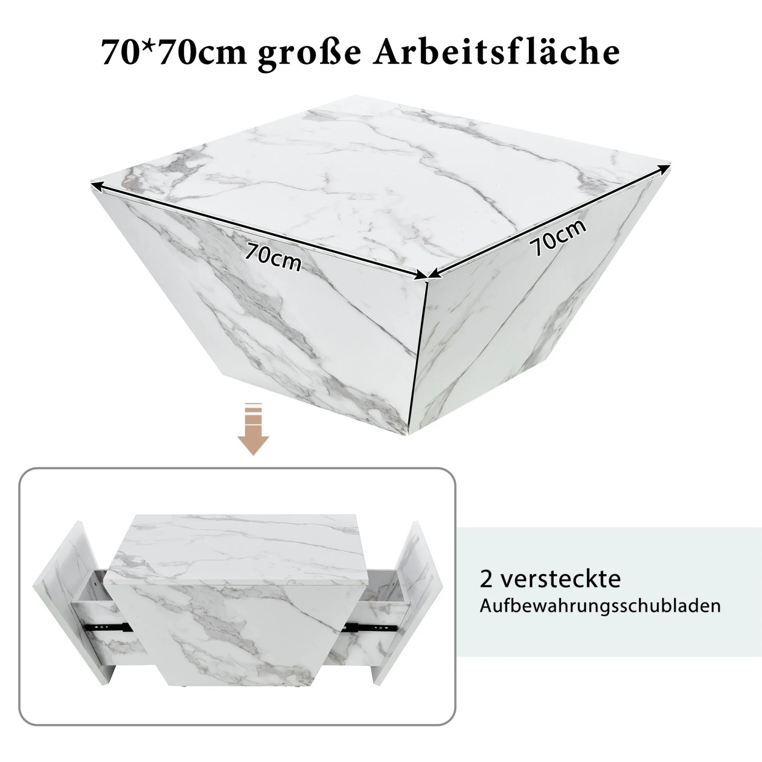 okwish Couchtisch Modern Marmorfurnier Wohnzimmer 70x70x37cm Weiß_8