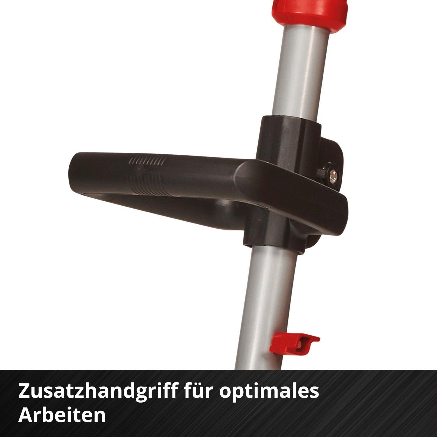 Detailaufnahme: Zusatzhandgriff der Einhell Akku-Bodenhacke für flexible Griffposition.