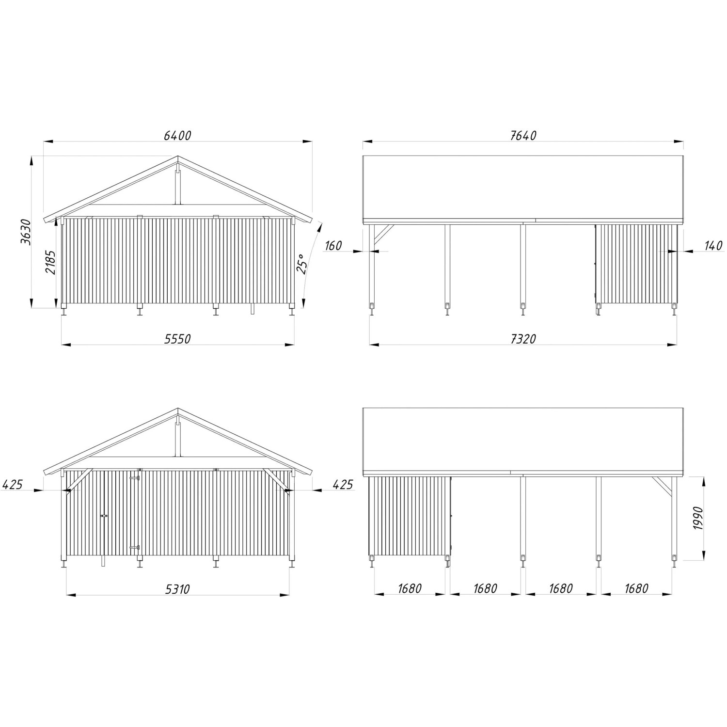 Palmako Carport Robert mit Geräteraum 555 x 363 cm Lackiert Dunkelgrau FSC®_3