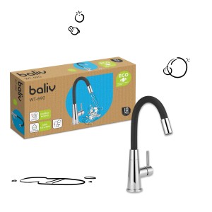 baliv Waschtischarmatur WT-690, verchromt mit flexiblem, schwarzen Silikonauslauf.