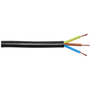 Schwarze Schlauchleitung H03VV-F 3 x 0,75 als Meterware, flexible PVC-Leitung.