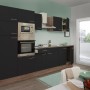 Respekta Küchenzeile KB330EYSMIGKE, 330 cm, Schwarz und Eiche York Nachbildung mit E-Geräten.