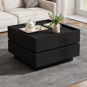 okwish Couchtisch mit Drehfunktion Stauraum Wohnzimmer 60x60x38cm Schwarz