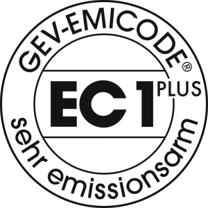 Emissionsarmes Fugenbunt: GEV-EMICODE EC1 PLUS Siegel für sehr geringe Emissionen.