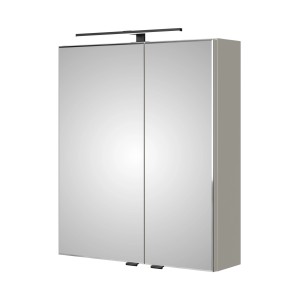 Pelipal Spiegelschrank Quantum 07, 60 cm, Kaschmir Matt mit LED-Leuchte und zwei Spiegeltüren.