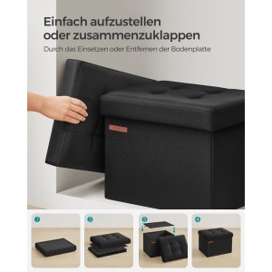 Schwarze Songmics Sitzbank Minota mit Stauraum, 31x41 cm, als Sitzhocker oder Aufbewahrungsbox.