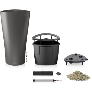 Lechuza Delta Premium Pflanzgefäß Anthrazit metallic, Pflanzsäule mit Zubehör und Bewässerungssystem.