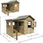 Soulet Kinderspielhaus Hacienda mit Anbau und Maßen. Holz, grün imprägniert, mit Dach.