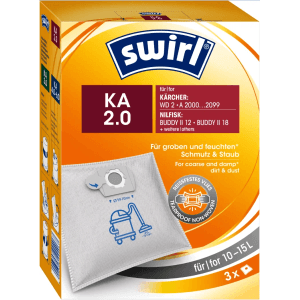 Swirl KA 2.0 Staubsaugerbeutel, 3 Stück, für Nass- und Trockensauger. Zubehör für Staubsauger.