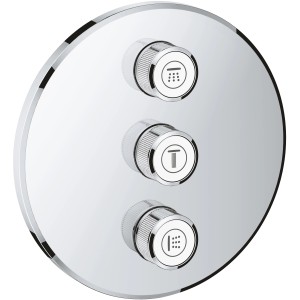 Grohe Grohtherm SmartControl 3-fach Unterputzventil, Chrom, runde Wandrosette mit drei Reglern.