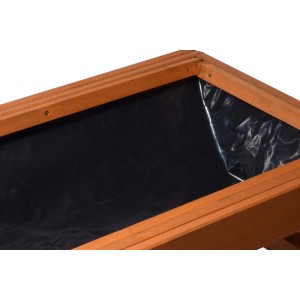 Detailansicht: Dobar Hochbeet aus Holz (FSC®) mit Pflanzfolie, braun lasiert.