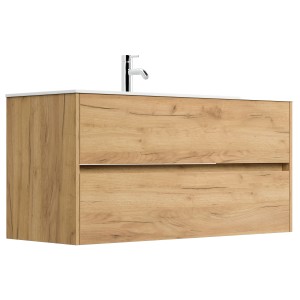 Posseik Badmöbel-Set Limes, 120 cm, Eiche Gold mit Waschbecken und zwei Auszügen.