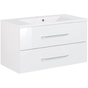 Fackelmann Einzelwaschtisch B.Clever 90 cm Weiß Hochglanz mit Softclose