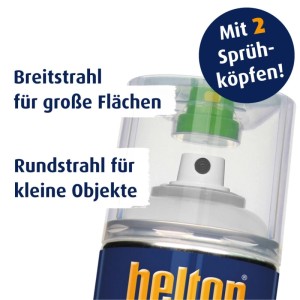 Belton Free AQUAcolours Klarlack Spraydose mit zwei Sprühköpfen: Breitstrahl für Flächen, Rundstrahl für Objekte.