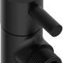 Schwarzes, mattes Kirchhoff Universal Eckventil für Kalt- und Warmwasserleitungen.