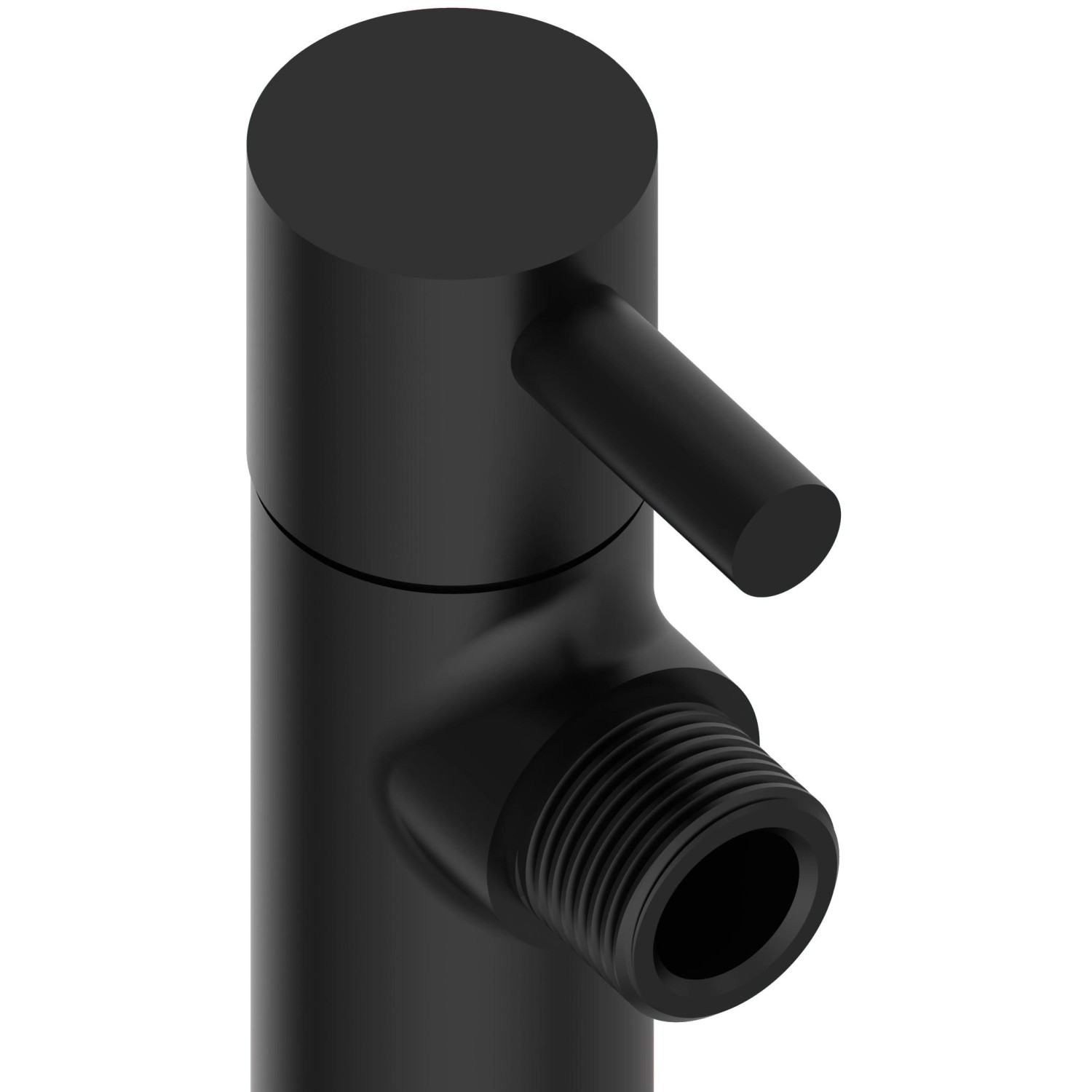 Schwarzes, mattes Kirchhoff Universal Eckventil für Kalt- und Warmwasserleitungen.