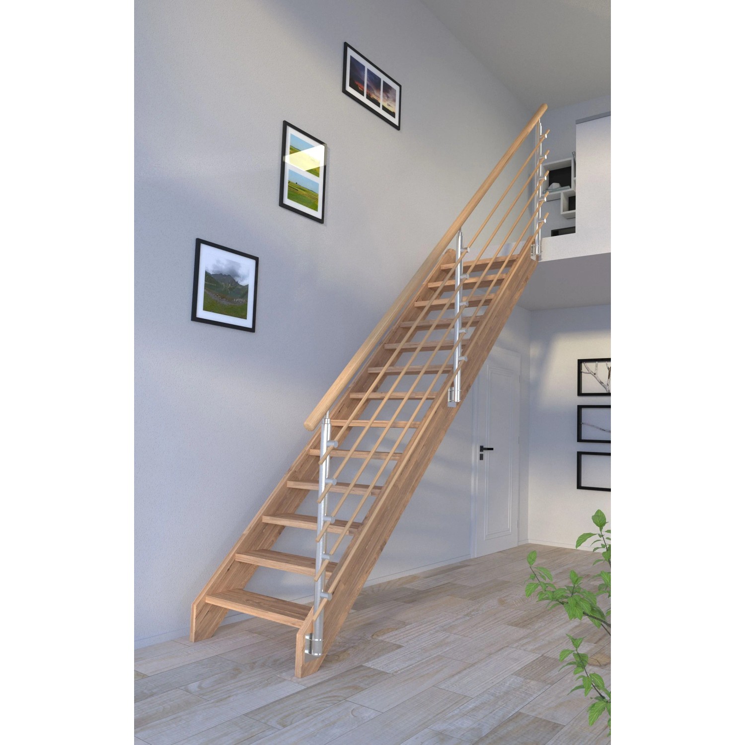 Treppe Mykonos Eiche Gerade Design-Geländer-Holzstäbe FSC®_7