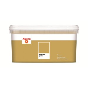 Alpina Innenfarbe Pantone Sauterne 1L, matte Wandfarbe in warmem Gelbton im Eimer.