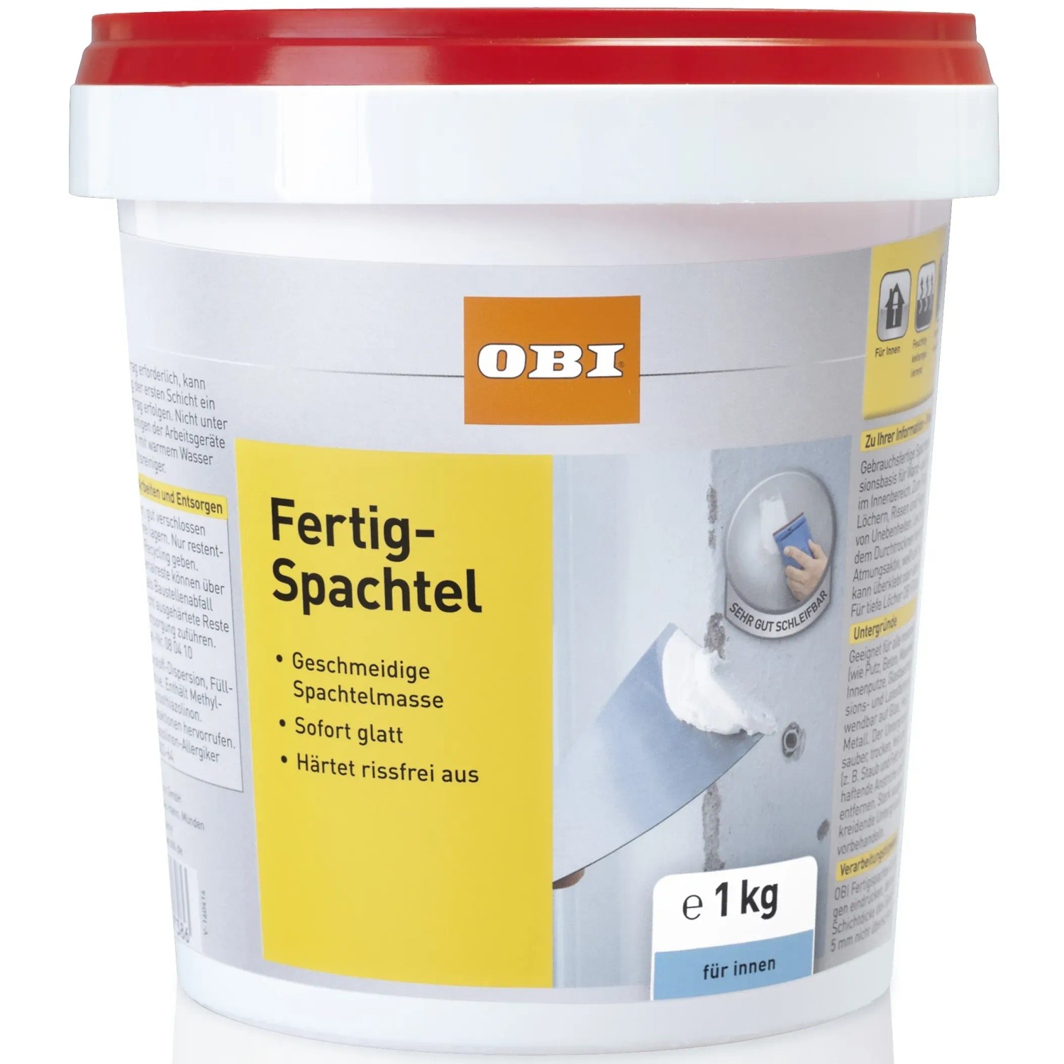 Eimer OBI Fertig-Spachtel, weiße Wandspachtelmasse, 1 kg für Innenräume.