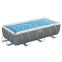 Bestway Steel Pro Max Frame Stahlrahmen-Pool, rechteckig, grau, mit blauem Wasser. Stabile Stahlkonstruktion.