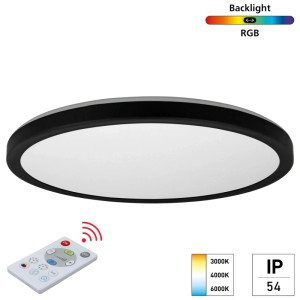 Schwarzes e2 Elektro LED Panel Twice² RGB, Ø 42cm, mit Fernbedienung zur Farb- und Helligkeitssteuerung.