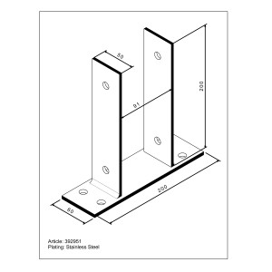 U-förmige Pfostenlasche aus Edelstahl, 200x91x60mm, zum Aufschrauben für sicheren Halt von 90mm Pfosten.