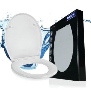 Weißer WENKO WC-Sitz Samos, oval, mit Absenkautomatik. Robuster Toilettensitz aus Duroplast.