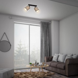 Grau-schwarzer Brilo Spot Stofa mit zwei Strahlern und Sternenmuster im Wohnraum.