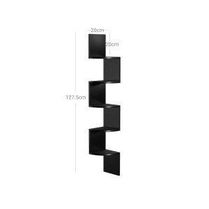 Schwarzes Vasagle Eckbücherregal mit 5 Ebenen zur Wandmontage, 20x20x126 cm.