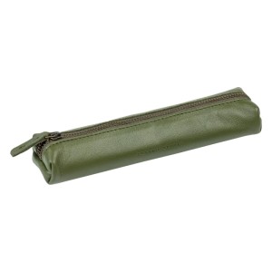Clairefontaine Penale Flying Spirit aus glattem Leder, khaki, 19,5x2,3cm, mit goldfarbenem Reißverschluss. Bürobedarf.
