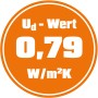 Ud-Wert 0,79 W/m²K der ThermoSpace Prime Palermo Haustür für gute Wärmedämmung.
