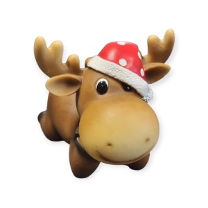 Dekorative Elch Figur, 17 cm, mit roter Weihnachtsmütze als festliche Dekoration.