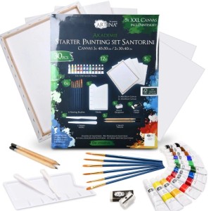 Artina Santorini Malset, 30-teilig: Acrylfarben, Keilrahmen, Pinsel und Zubehör für Künstler.