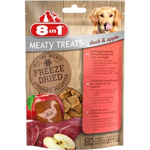 8in1 Fleisch-Snacks mit Ente und Apfel, gefriergetrocknet, 50g Packung für Hunde.