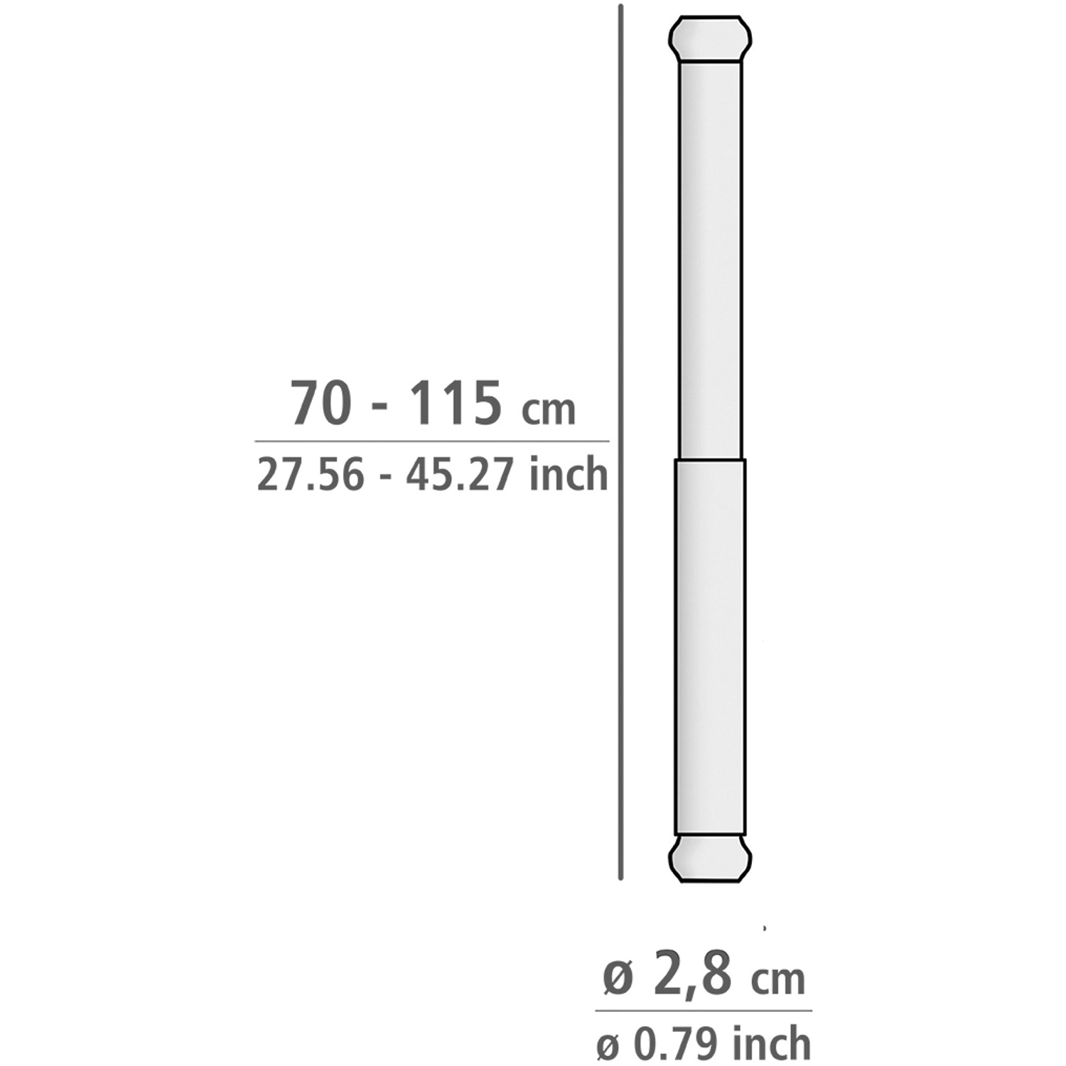 Schwarze, ausziehbare Wenko Teleskop-Duschstange Luz, 70-115 cm, aus rostfreiem Aluminium.